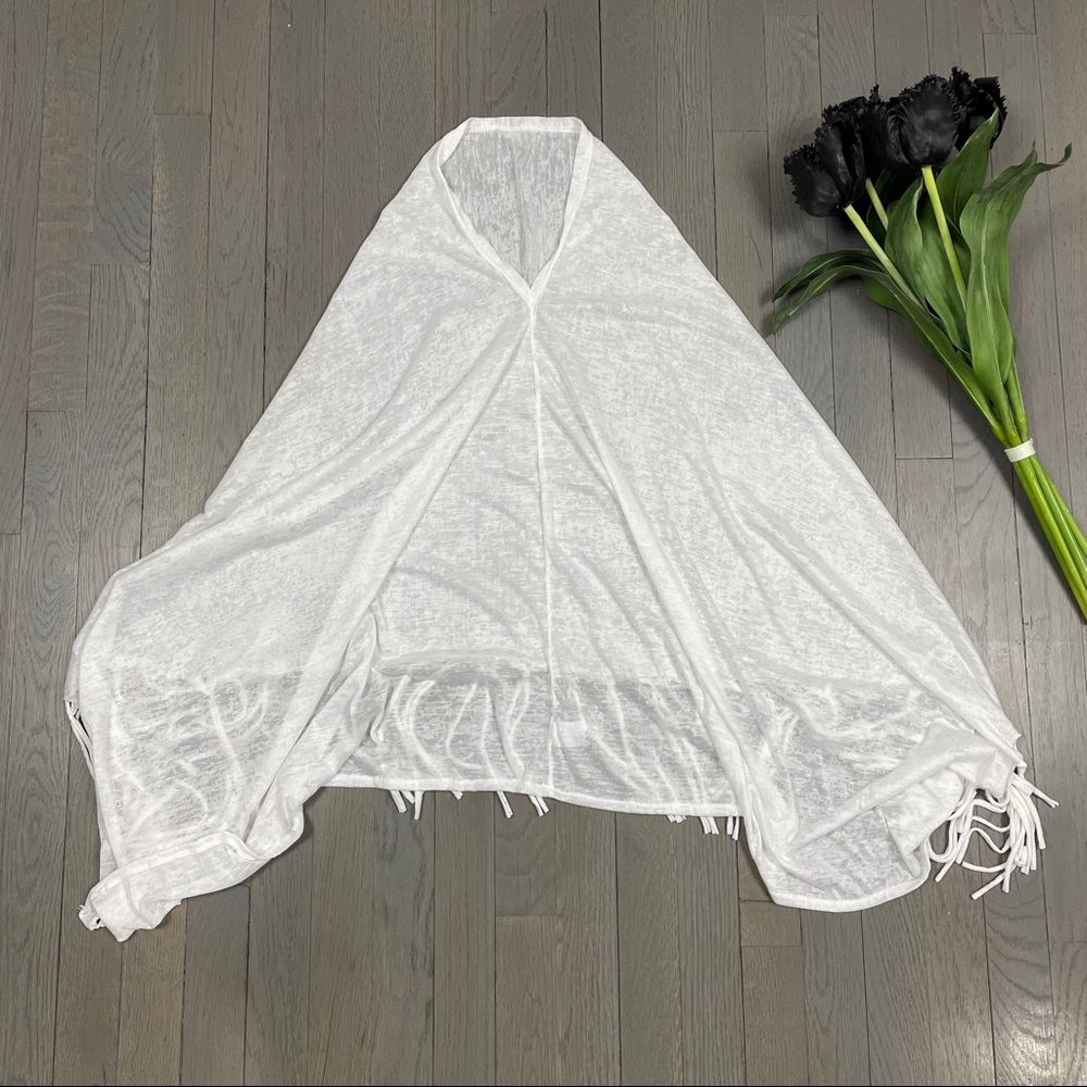 Women's White Sheer Fringe A-Line Poncho Cape
